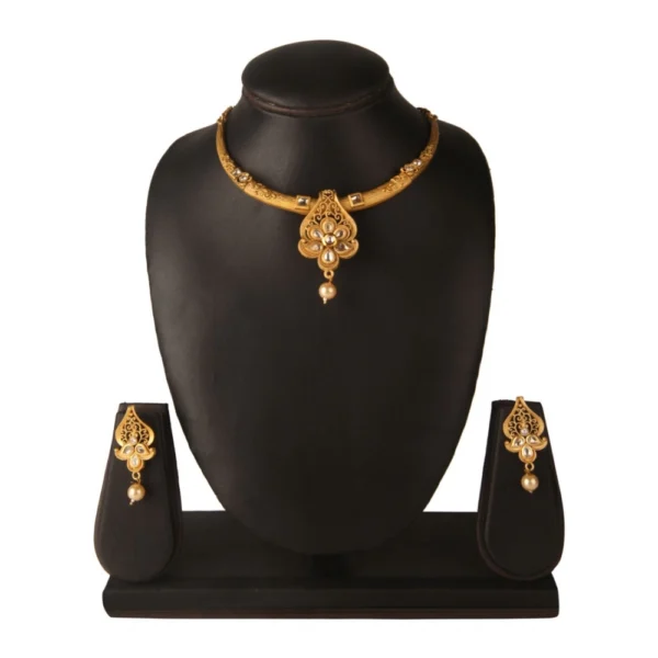 Women's Rose Gold Plated Alloy Necklace & Earings Set (Gold & White)