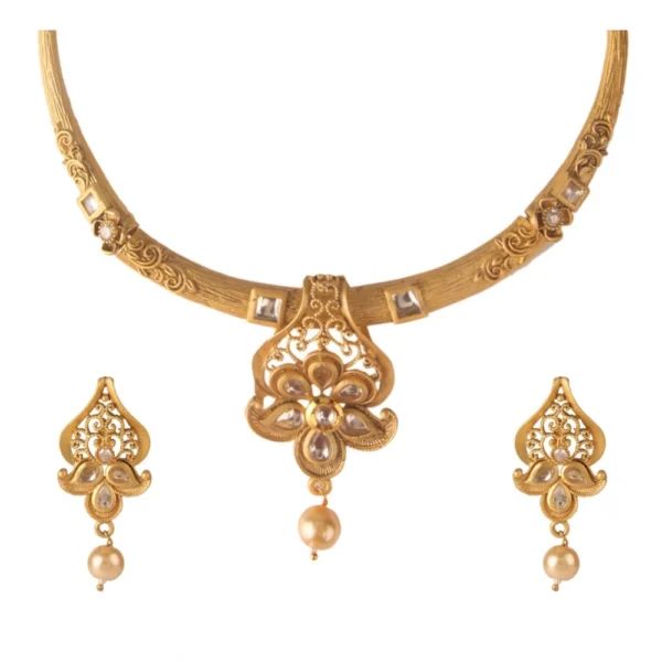 Women's Rose Gold Plated Alloy Necklace & Earings Set (Gold & White)