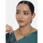 Women's Rose Gold Plated Alloy Choker Necklace Set (Green & Red)