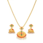 Women's Rose Gold Plated Alloy Jewellery Chain Pendant Sets (Gold & Red)