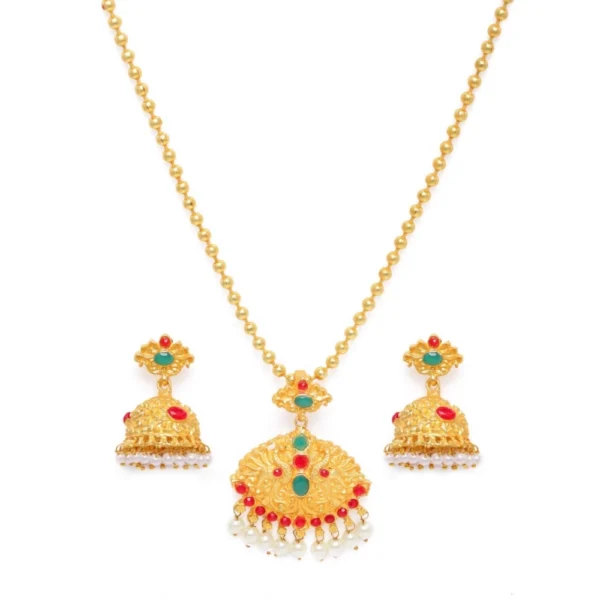 Women's Rose Gold Plated Alloy Jewellery Chain Pendant Sets (Gold & Red)