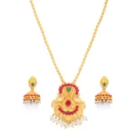 Women's Rose Gold Plated Alloy Jewellery Chain Pendant Sets (Gold & Red)