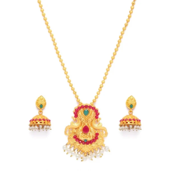 Women's Rose Gold Plated Alloy Jewellery Chain Pendant Sets (Gold & Red)