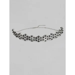 Women's Rose Gold Plated Alloy Choker (Silver & Black)