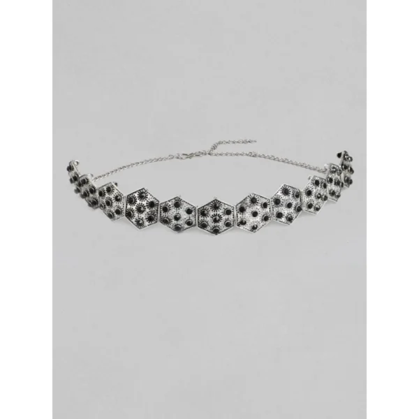 Women's Rose Gold Plated Alloy Choker (Silver & Black)