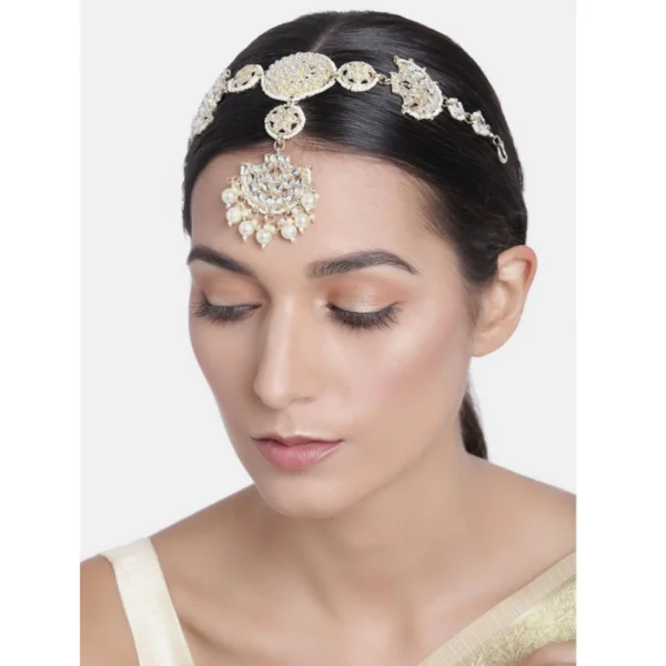 Women's Rose Gold Plated Alloy Matha Patti (White)