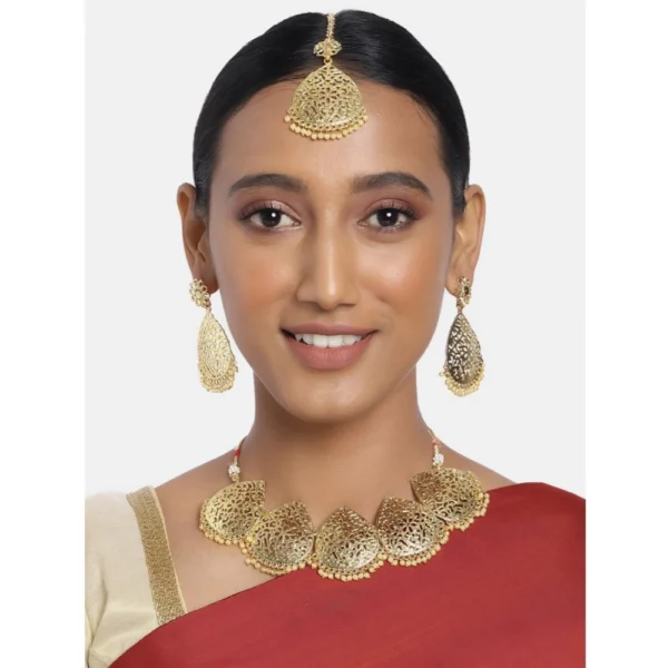Women's Rose Gold Plated Alloy Necklace & Earings Set (Gold)