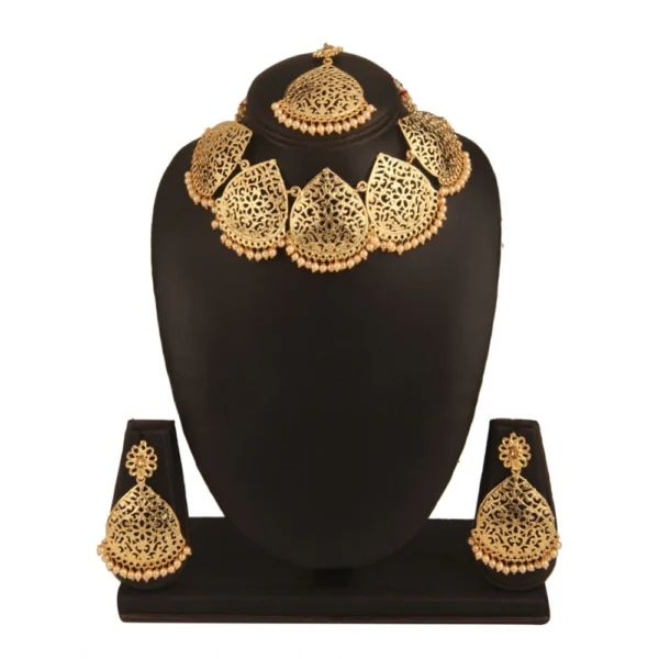 Women's Rose Gold Plated Alloy Necklace & Earings Set (Gold)