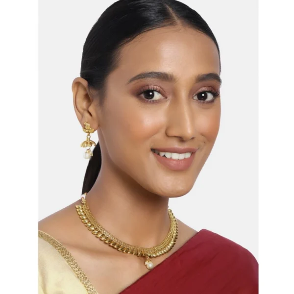 Women's Rose Gold Plated Alloy Necklace & Earings Set (Gold)