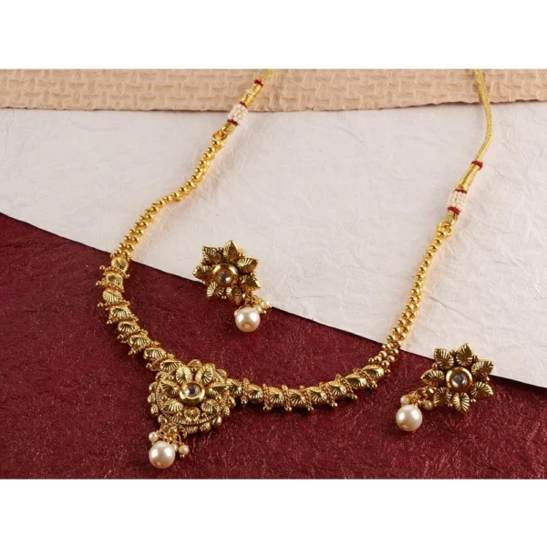 Women's Rose Gold Plated Alloy Necklace & Earings Set (Gold)