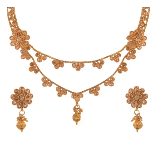 Women's Rose Gold Plated Alloy Necklace & Earings Set (White)