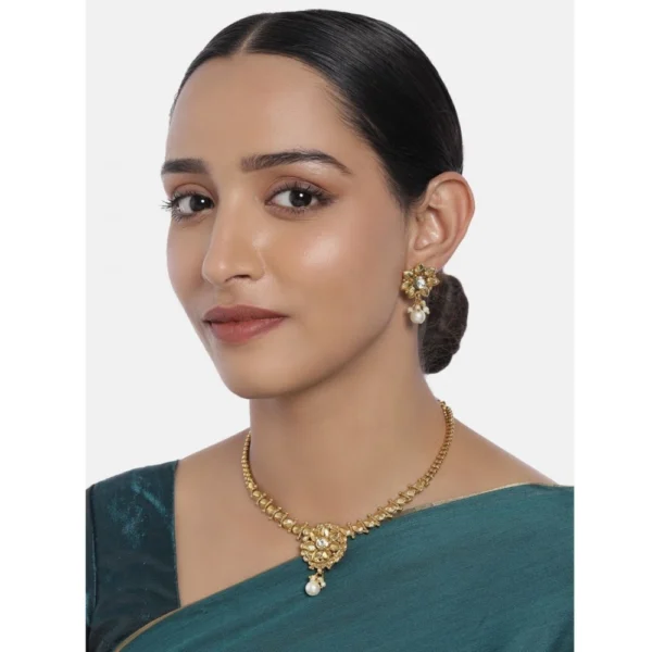 Women's Rose Gold Plated Alloy Necklace & Earings Set (Gold)