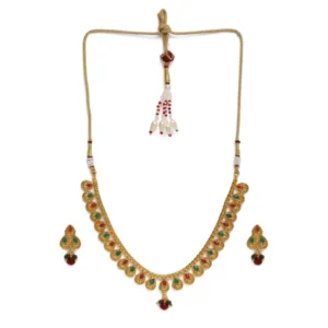 Women's Rose Gold Plated Alloy Necklace & Earings Set (Green & Red)