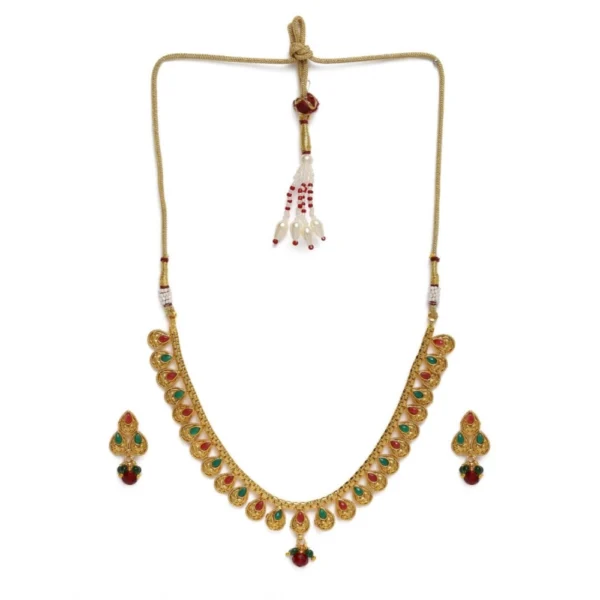 Women's Rose Gold Plated Alloy Necklace & Earings Set (Green & Red)