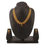 Women's Rose Gold Plated Alloy Necklace & Earings Set (Green & Red)