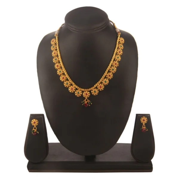 Women's Rose Gold Plated Alloy Necklace & Earings Set (Green & Red)