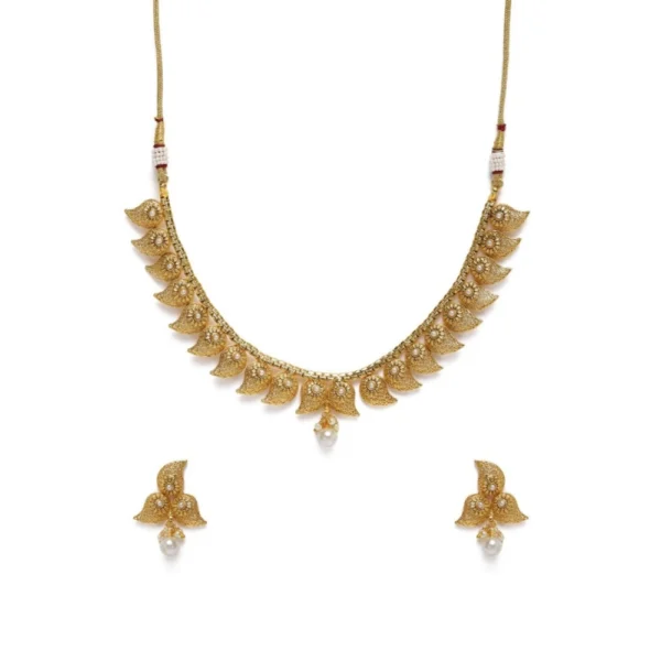 Women's Rose Gold Plated Alloy Necklace & Earings Set (Gold)