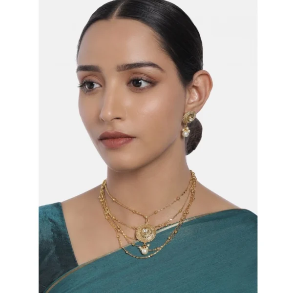 Women's Rose Gold Plated Alloy Necklace & Earings Set (Gold)