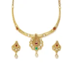 Women's Rose Gold Plated Alloy Necklace & Earings Set (White & Red)