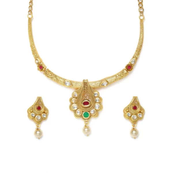 Women's Rose Gold Plated Alloy Necklace & Earings Set (White & Red)