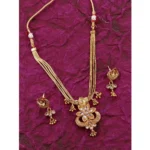 Women's Rose Gold Plated Alloy Necklace & Earings Set (Gold)