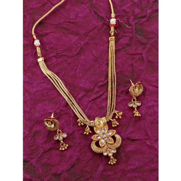 Women's Rose Gold Plated Alloy Necklace & Earings Set (Gold)