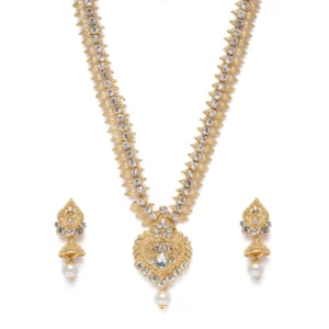 Women's Rose Gold Plated Alloy Necklace & Earings Set (White)