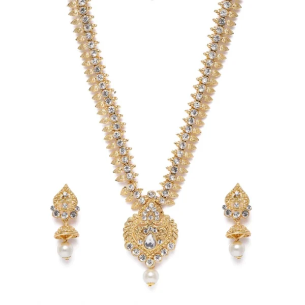 Women's Rose Gold Plated Alloy Necklace & Earings Set (White)