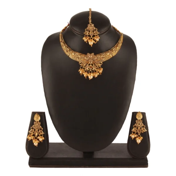 Women's Rose Gold Plated Alloy Necklace & Earings Set (Gold)