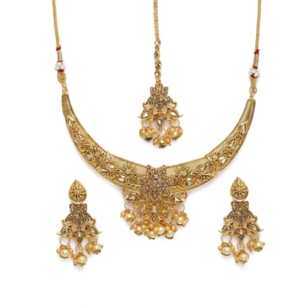 Women's Rose Gold Plated Alloy Necklace & Earings Set (Gold)