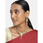 Women's Rose Gold Plated Alloy Necklace & Earings Set (Gold)