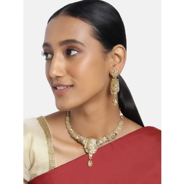 Women's Rose Gold Plated Alloy Necklace & Earings Set (Gold)