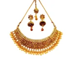 Women's Rose Gold Plated Alloy Necklace Earrings With Maangtika Set (Gold)