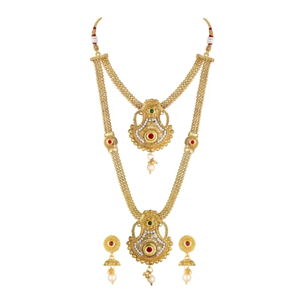 Women's Rose Gold Plated Alloy Necklace & Earings Set (Gold)
