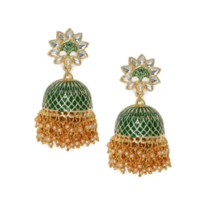 Women's Rose Gold Plated Alloy Earrings (Green)