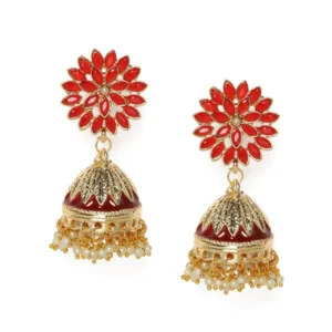 Women's Rose Gold Plated Alloy Earrings (Red)