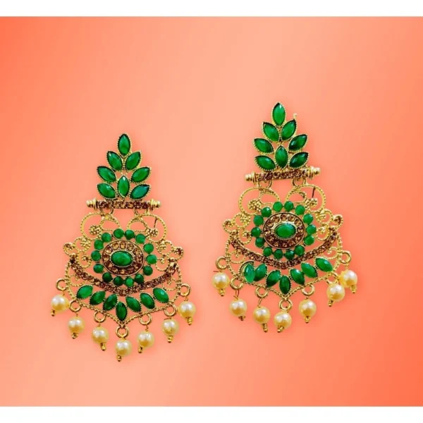 Women's Rose Gold Plated Alloy Earrings (Green)