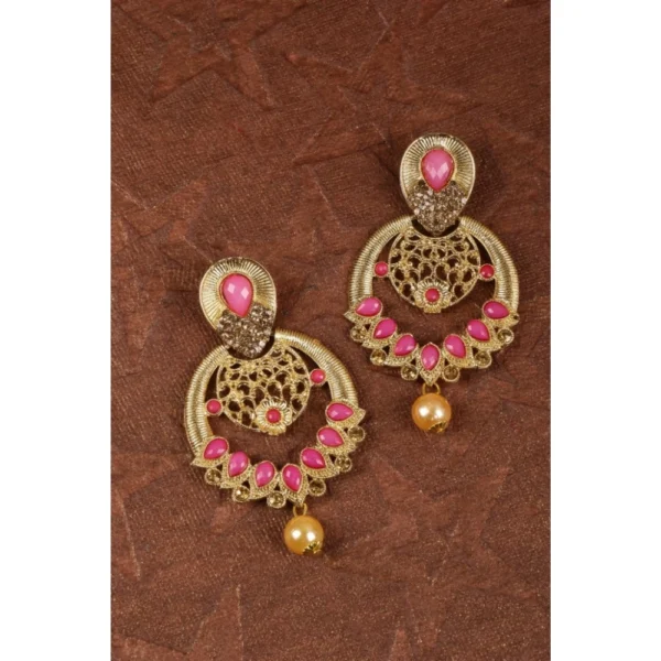 Women's Rose Gold Plated Alloy Earrings (Gold & Pink)