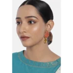Women's Rose Gold Plated Alloy Earrings (Gold & Red)