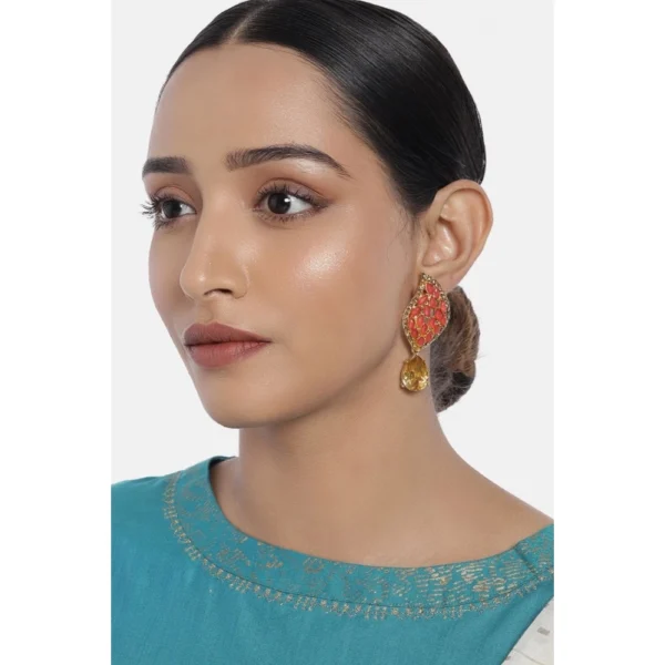 Women's Rose Gold Plated Alloy Earrings (Gold & Red)