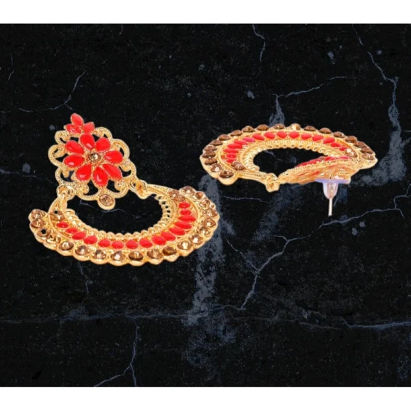 Women's Rose Gold Plated Alloy Earrings (Red)