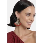 Women's Rose Gold Plated Alloy Earrings (Maroon)