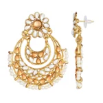 Women's Rose Gold Plated Alloy Kundan Earrings & Mangtikka (White & Gold)