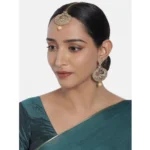 Women's Rose Gold Plated Alloy Kundan Earrings & Mangtikka (Gold)