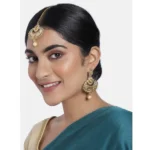 Women's Rose Gold Plated Alloy Kundan Earrings & Mangtikka (Gold)