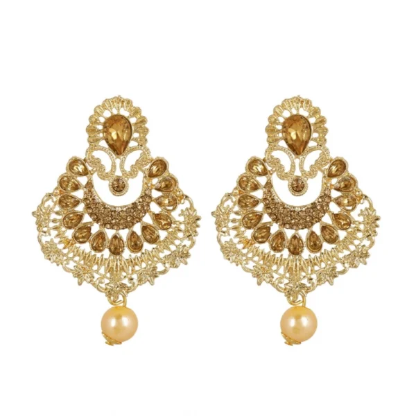 Women's Rose Gold Plated Alloy Kundan Earrings & Mangtikka (Gold)