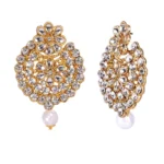 Women's Rose Gold Plated Alloy Kundan Earrings & Mangtikka (White)