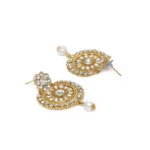 Women's Rose Gold Plated Alloy Kundan Earrings & Mangtikka (White)