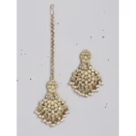 Women's Rose Gold Plated Alloy Kundan Earrings & Mangtikka (White)