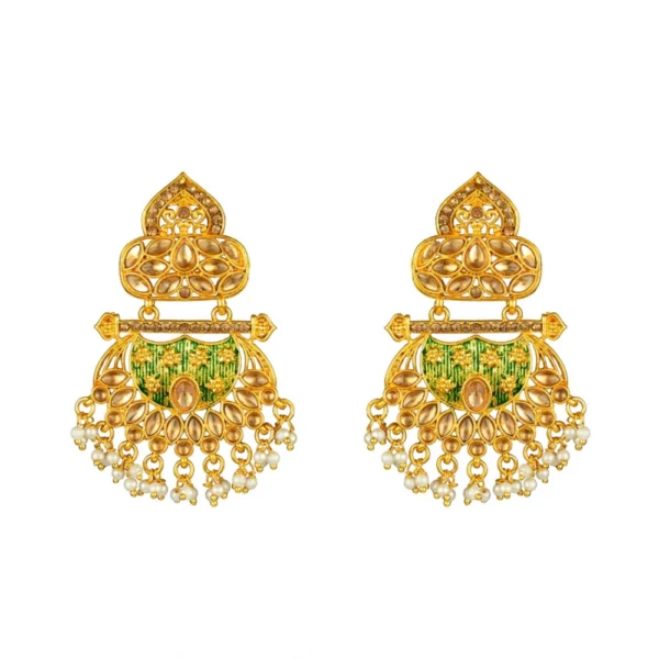 Women's Rose Gold Plated Alloy Kundan Earrings & Mangtikka (Green)